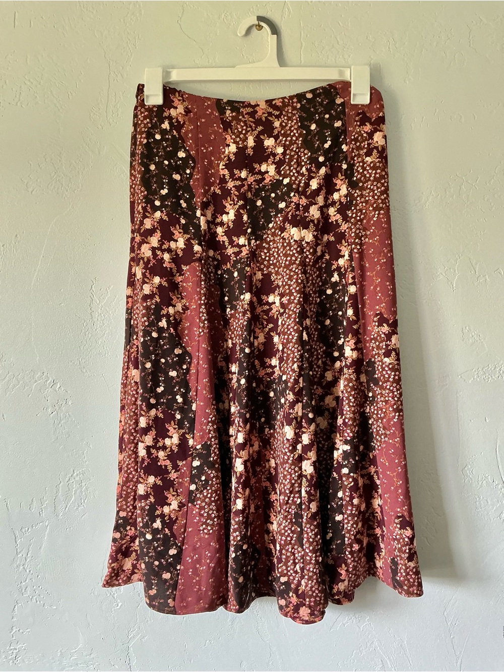 LC Lauren Conrad Burgundy Multi Floral Print Maxi Skirt